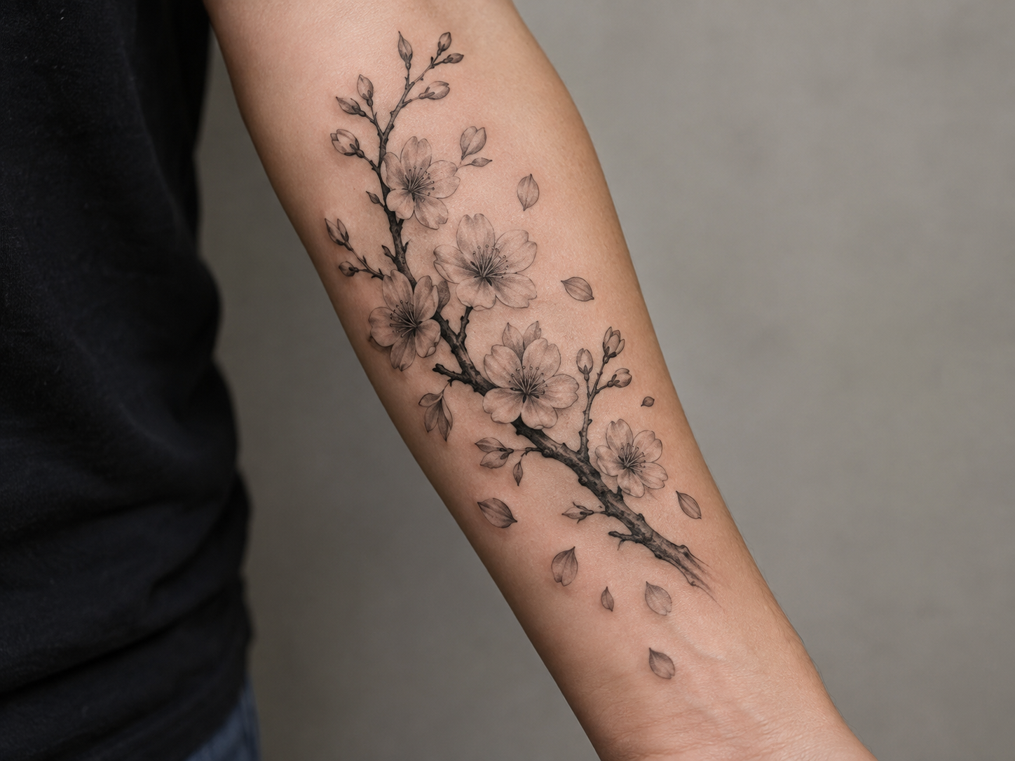 cherry blossom tattoo forearm design