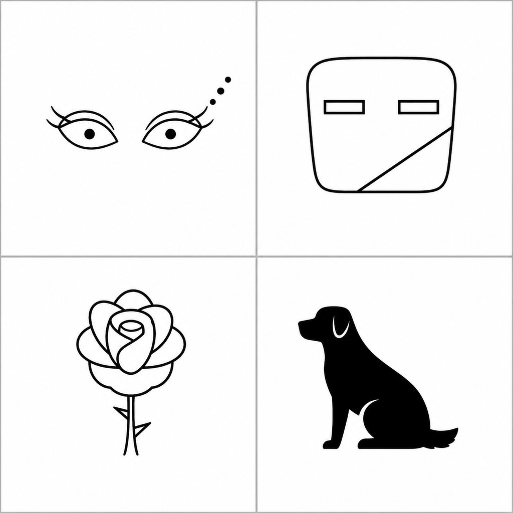 Four minimalist tattoo symbols inspired by the Spy x Family cast: Anya, Loid, Yor, and Bond