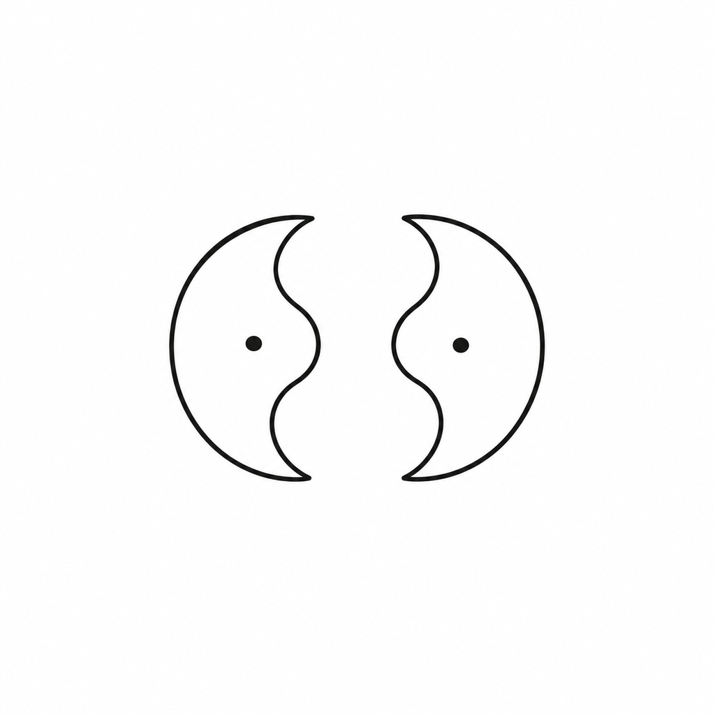 Tattoo flash design of a circle split into two matching interlocking halves