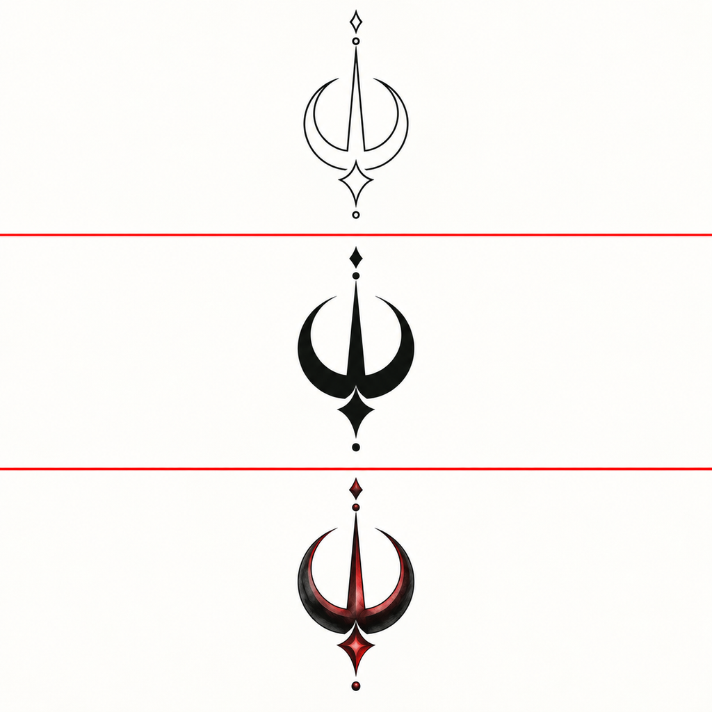 Fine-line, blackwork, and color tattoo style comparison of one design