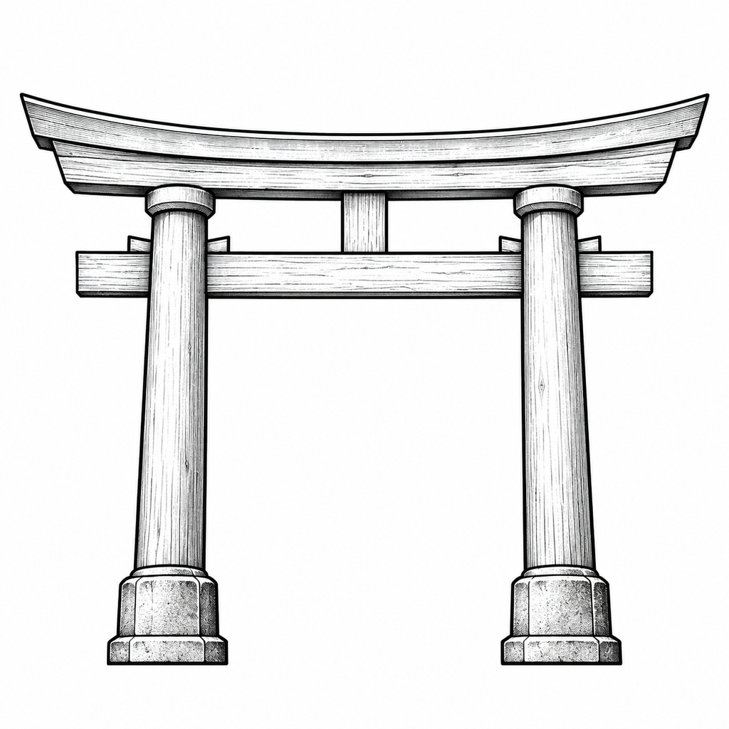 Simple line diagram of a torii gate showing its two-post, two-crossbeam structure